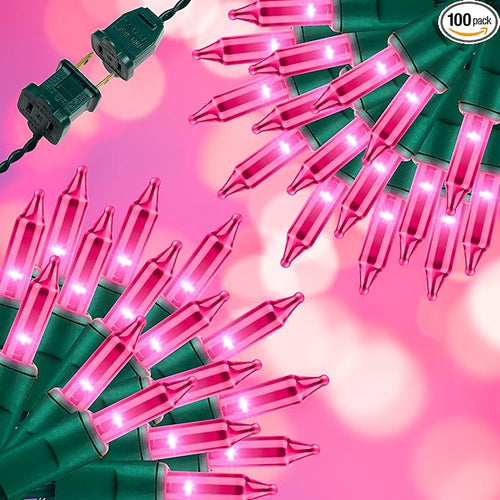 100LIGHTS PINK Extra-Bright With End Connectors Christmas Decorative Lights 5.98m UL Certified Mini String Light Set Waterproof for Home Garden Holiday Christmas Tree Party Patio Decor Wedding-Ruum Studio Home