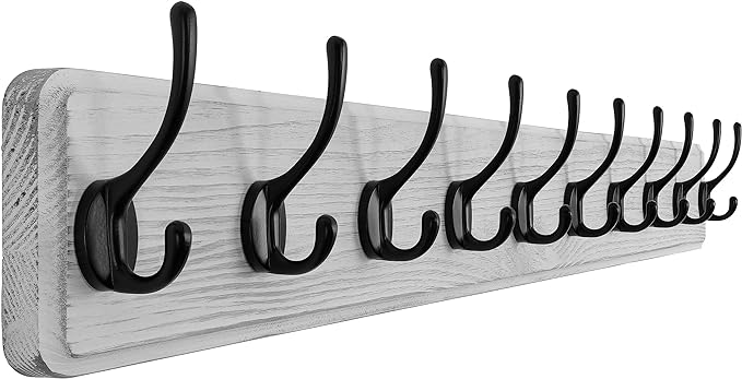 SKOLOO Farmhouse Style Large Wall Mounted Coat Rack-38.6'' Long, Pine Solid Wood Coat Hook Hanger - 10 Hooks for Hanging Clothes Robes Towels Coats-Ruum Studio Home