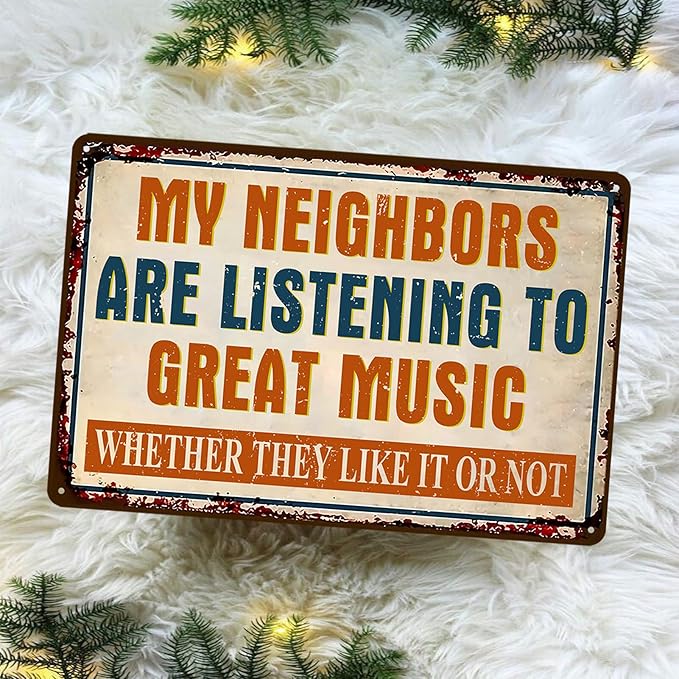 Man Cave Signs Garage Decor Vintage Music Wall Art for Game Room Patio Home Bar - Funny Garage Accessories for Men My Neighbors Are Listening To Great Music Metal Sign Gifts 8x12 Inch-Ruum Studio Home