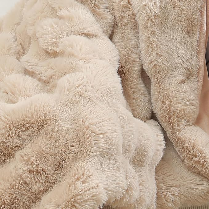 RYNGHIPY Faux Fur Blanket for Couch Fluffy Warm Throw Blanket for Sofa Bed Thick Furry Bubble Blanket (Camel, 51''x63'')-Ruum Studio Home