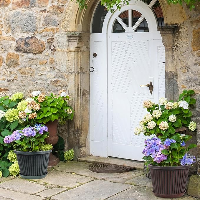 12 inch Plant Pots Indoor Outdoor, 4 Pack Large Planter, Plastic Flower Pots with Saucer and Drainage Holes, Modern Decorative Resin Garden Pots for House Plants-Ruum Studio Home