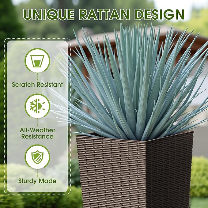 Devoko Resin Tall Planters for Outdoor Plants Set of 2, Large Taper Outdoor Planter Pots with 4 Drainage Holes, Flower Pots Modern Decor for Porch, Patio, Backyard, Home Garden (Brown, 32")-Ruum Studio Home