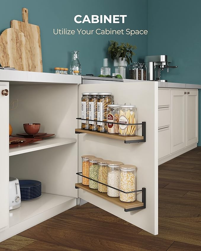 OROPY Spice Rack Wall Mounted, Rustic Wood Hanging Rack for Over The Stove, Kitchen Wall, 2 Pack-Ruum Studio Home