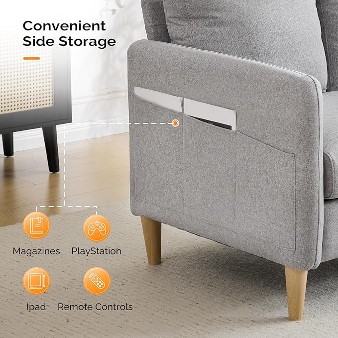 VINGLI 47" Small Couch, Linen Loveseat Sofa Light Grey Mini Couch Mid Century Modern Decor Love Seat for Small Spaces Living Room, Bedroom, Play Room-Ruum Studio Home