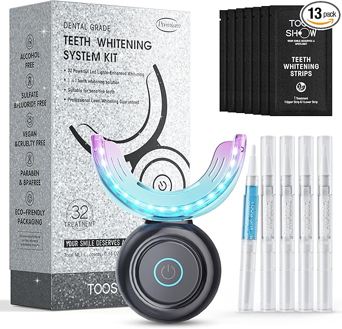 Teeth Whitening Kit for Sensitive Teeth,with 32X Waterproof LED Accelerator Light&4 Carbamide Peroxide Pen&14 Pcs Teeth Whitening Strips&1 Remineralization Pen,Tooth Whitener Professional Oral Care-Ruum Studio Home