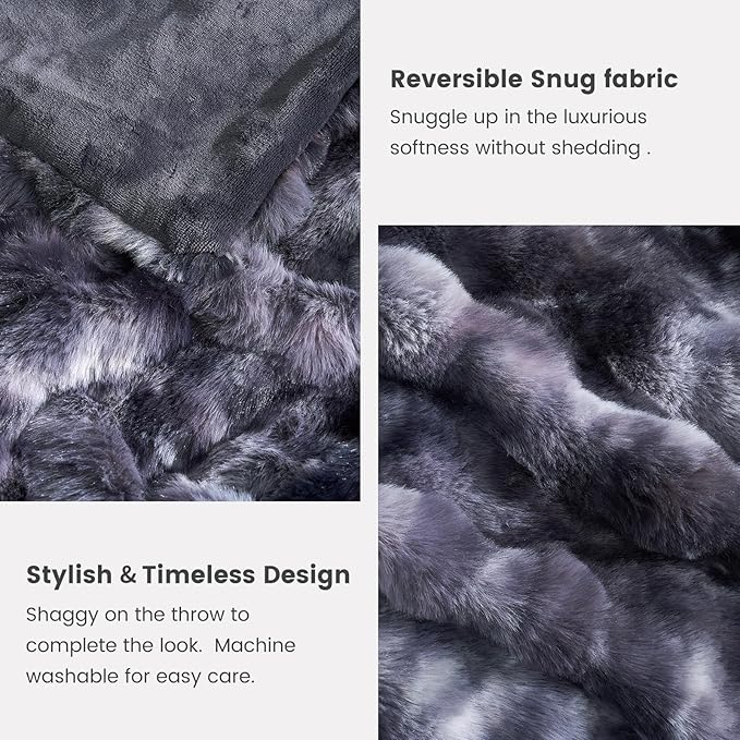 Cozy Bliss Faux Fur Throw Blanket for Couch, Fuzzy Soft Plush Thick Bubble Blanket for Sofa Bedroom Living Room, 108 * 90 Inches Tie Dye Black-Ruum Studio Home