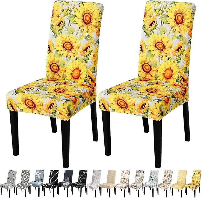 JQinHome Pattern Chair Covers for Dining Room Set of 2, High Stretch Removable Washable Parsons Chair Slipcover for Home Party Hotel Wedding Ceremony (Sunflower,2PCS)-Ruum Studio Home