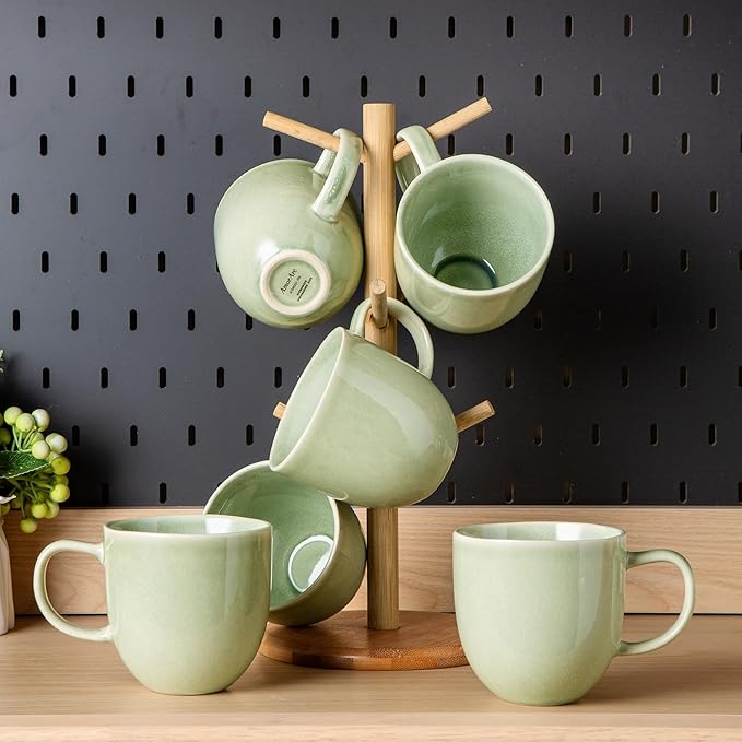 AmorArc 12oz Coffee Mugs, Ceramic Coffee Mugs set of 6 for Man, Woman, Dad, Mom, Modern Coffee Mugs with handle for Latte/Cappuccino/Milk/Cocoa. Dishwasher&Microwave Safe, Olive Green-Ruum Studio Home