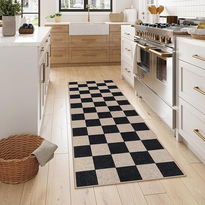 Lahome Checkered Easy Jute Runner Rug, 2x6 Kitchen Runner Rug Non Slip Washable Outdoor Carpet for Entryway Indoor, Checkerboard Black Indoor Outdoor Carpet Runners for Hallway 6ft Entry-Ruum Studio Home