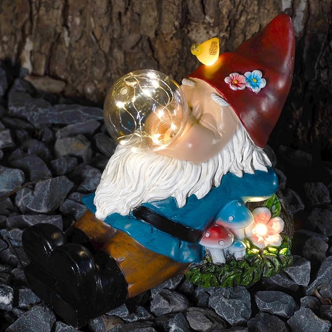 Gnome Solar Garden Statue with LED Light - Waterproof Outdoor Decoration for Terrace, Courtyard & Lawn for Moms & Women-Ruum Studio Home