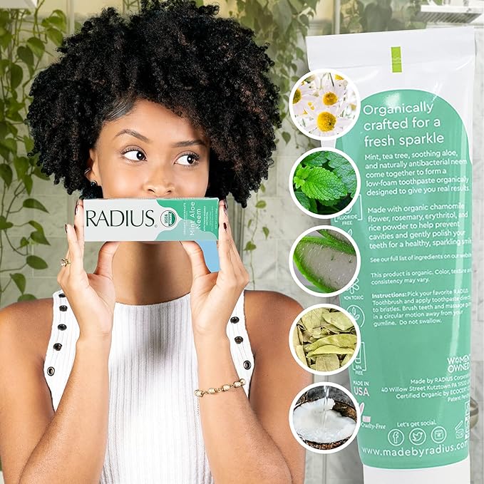 RADIUS Toothpaste, Mint Aloe Neem, 3 oz, USDA Organic Non-Toxic Chemical-Free Gluten-Free, Designed to Improve Gum Health & Prevent Cavities, Pack of 1-Ruum Studio Home