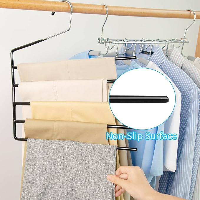 Nature Smile Pants Hangers 3pack, Heavy Duty Multi Layers Space Saving Slack Hangers,Non Slip 5 Tier Open-Ended Pants Hanger Closet Storage Organizer for Garden Flags Trousers Jeans Scarf-Ruum Studio Home