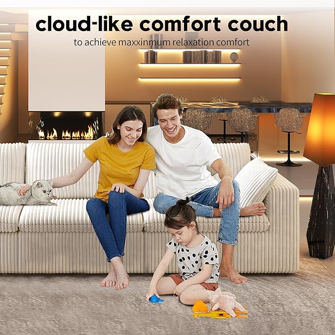 78.74" LoveSeat Cloud Sofa,Modular Sectional Couch,Modern Deep Seat Upholstered Couches with Plush Corduroy Fabric for Living Room Furniture,Bedroom and Apartment,No Assembly Required,White-Ruum Studio Home