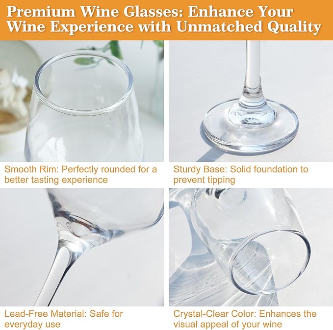 Crystal Wine Glasses Set of 6-12oz Long Stem Wine Glass, Clear Pretty Crystal Glassware, Hand Blown Drinkware, Unique Stemware Wine Glass Holiday Gift Set-Ruum Studio Home