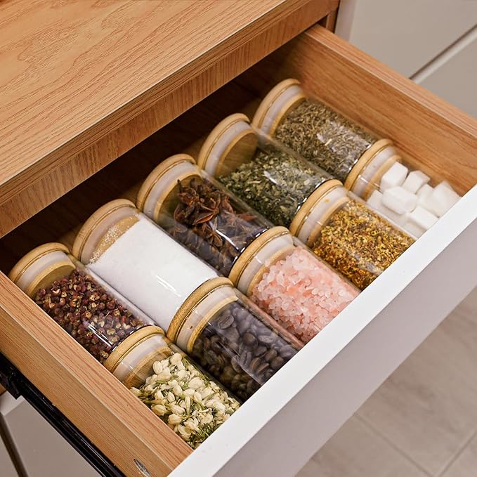 6oz Glass Food Storage Jars, Glass Jars with Bamboo Lids, Kitchen Storage Jars, Set of 6, Canisters with Airtight Lids for Spice, Coffee, Cookie, Pantry Organizers-Ruum Studio Home