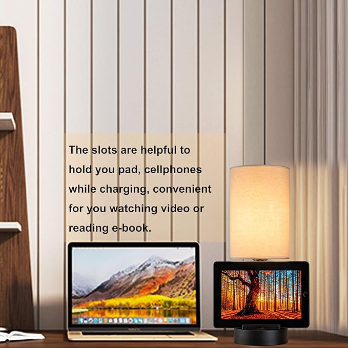 Dreamholder Table Lamp with 3 USB Charging Ports, Modern Desk Lamp with AC Outlet and Phone Stands, Perfect Bedside Lamp for Bedroom, Living Room, Office (Pack of 2), Cream-Ruum Studio Home