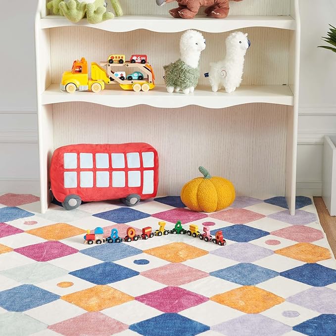jinchan Area Rug 3x5 Kids Washable Indoor Floor Cover Non-Slip Modern Soft Rug Elementary School Classroom Colorful Diamond Carpet for Nursery Playroom Daycare Bedroom Living Room Berries on Cream-Ruum Studio Home