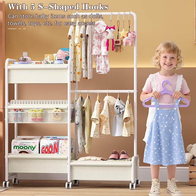 2in1 Baby Diaper Caddy & Clothes Organizer and Storage Rolling Cart, Large Capacity Nursery Organization For Baby Dresser,Changing Table, Crib, With 2 Dividers & 7 Pockets,White-Ruum Studio Home