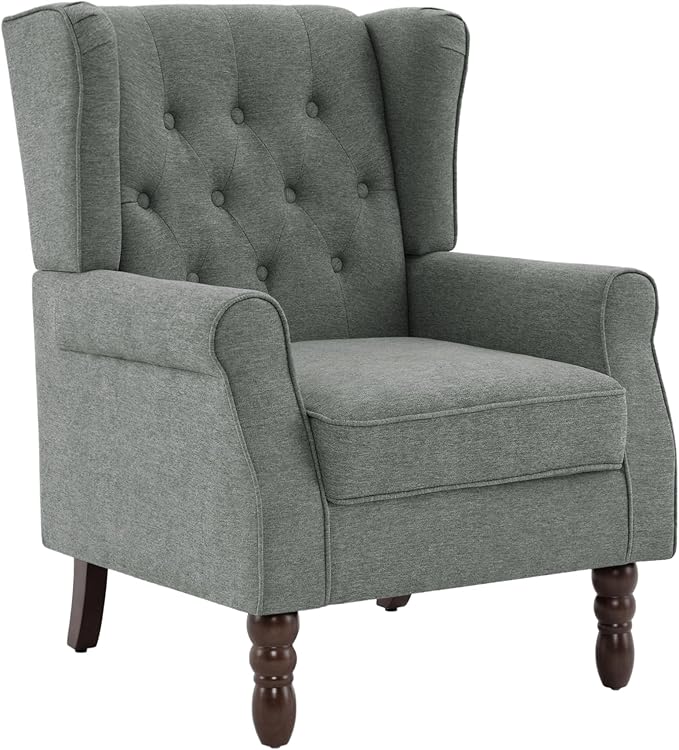 UIXE High Back Accent Chairs Set of 2, Upholstered Armchair in Fabric, Retro Wingback Arm Chair for Living Room, Comfy Single Sofa Bedroom Reading Seat with Solid Wood Legs - Dark Gray-Ruum Studio Home