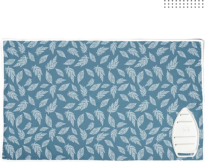 Encasa XO Ironing Mat/Pad (Large 48"x28") with 3mm Padding & Silicone Iron Rest for Steam Pressing on Tabletop or Bed - Heat Resistant, Portable, Quilting & Travel Blanket - Big Leaves Blue-Ruum Studio Home