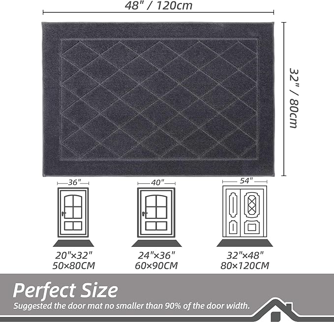 BEQHAUSE Dirt Trapper Door Mat 32" x 48", Doormat Non-Slip Entryway Rugs Washable, Dog Door Mat Stain Resistant and Absorbent Welcome Floor Mat for Front Back Door, Muddy Wet Shoes & Paws, Dark Grey-Ruum Studio Home