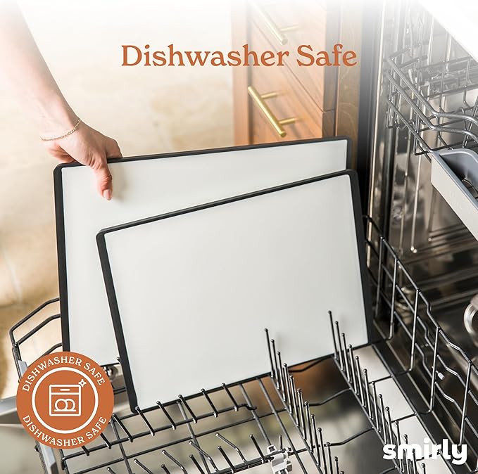 SMIRLY Plastic Cutting Board Set with Holder 3 Pieces, Non-Slip Dishwasher Safe Chopping Boards for Kitchen, Black & White-Ruum Studio Home