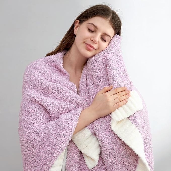 Snuggle Sac Lilac Throw Blanket for Couch, Super Soft Warm Blankets Cozy Knit Fuzzy Lightweight Throws for Sofa, Bed, Living Room, Heather Lilac, 50x70 inches-Ruum Studio Home