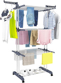 HOMIDEC Clothes Drying Rack, Oversized 4-Tier(67.7" High) Foldable Stainless Steel Drying Rack Clothing, Movable Drying Rack with 4 castors, 24 Drying Poles and 14 Hooks for Bed Linen, Clothing, Grey-Ruum Studio Home