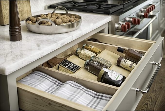 Rev-A-Shelf 16" 3 Tiered Seasoning Organizer, Trim-to-Fit Wooden Kitchen Draw and Cabinet Home Storage Insert, Pull Out Spice Rack, Maple, 4SDI-18-Ruum Studio Home