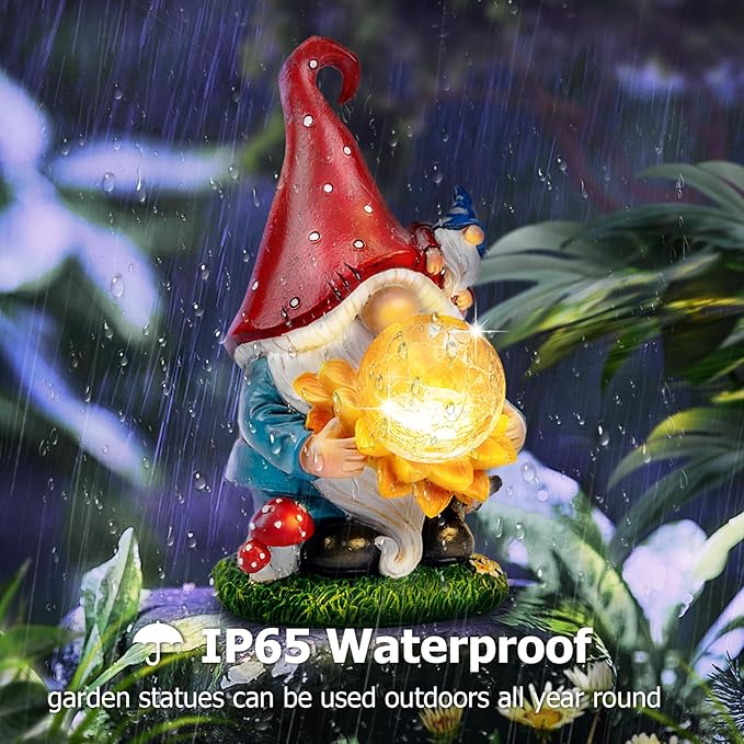 Solar Gnomes Garden Decor Outdoor Statues, Gnomes Gardening Gifts for Women Mom, Gnomes Decorations for Yard with Sunflower Decor Solar Lights for Outside, Patio, Lawn, Porch Decor-Ruum Studio Home