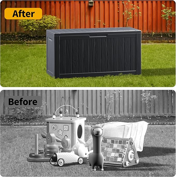 80 Gallon Outdoor Storage Box Waterproof Lockable Resin Deck Box Large, Patio Storage Bin for Pool Accessories Cushion Furniture, Garden Tools, UV-Resistant Outside Delivery Black-Ruum Studio Home