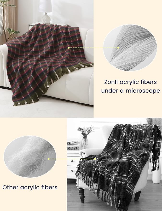 ZonLi Christmas Plaid Throw Blanket, 50" x 60" Christmas Decorative Blankets, Decorative Vintage Throws with Tassel for Couch, Bed, Sofa, Chair, Outdoor, Cozy Warm Lightweight Farmhouse Blankets-Ruum Studio Home