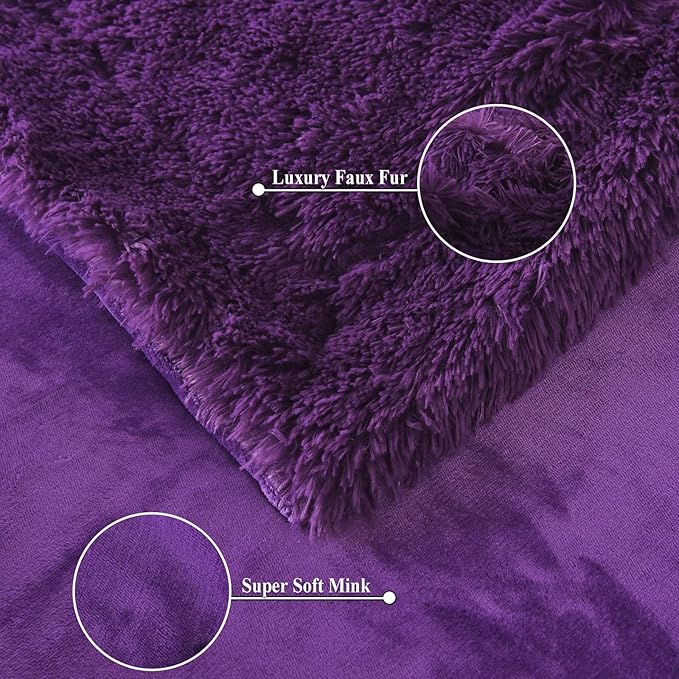 GONAAP Fuzzy Faux Fur Throw Blanket Twin Size Purple Super Soft Cozy Plush Fuzzy Shaggy Blanket for Couch Sofa Bed (Purple, Twin(60"x80"))-Ruum Studio Home