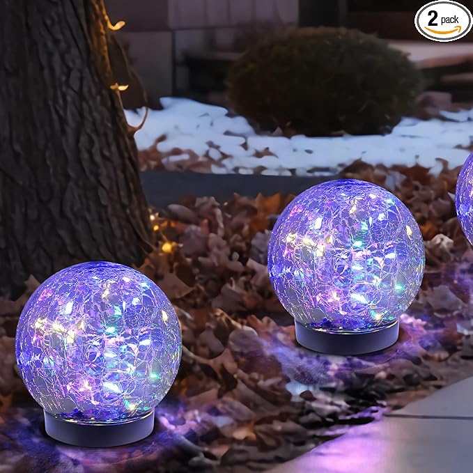Solar Globe Lights Outdoor Waterproof-Solar Balls-Solar Garden Lights-Orbs for Outside 2 Pack Cracked Glass Ball for Lawn Patio Yard Backyard Decorations-Ruum Studio Home