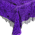 2Pcs Halloween Tablecloths, Black Lace & Purple Lined Rectangular Table Cloth, Spider Web Table Cover for Scary Halloween Decorations Indoor, 54 x 72 Inch-Ruum Studio Home