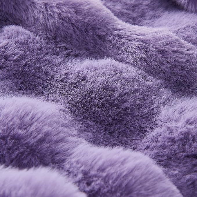 Lotus Karen Faux Fur Throw Blanket Purple - Big Bubble Rabbit Fluff Blanket for Couch Bed Sofa,Softest Fluffy Fuzzy Cozy Blanket,Thick Furry Plush Shaggy Warm Blankets for Women,60x80 Inches-Ruum Studio Home