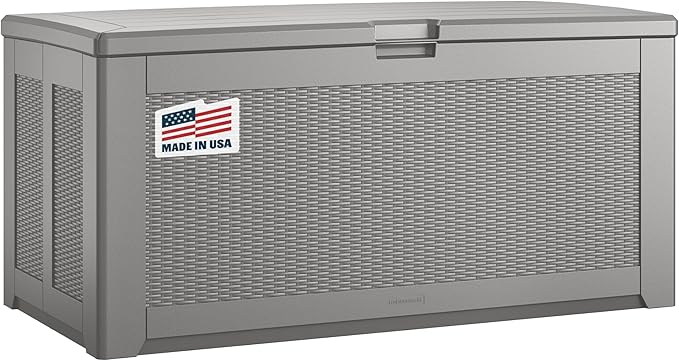 Rubbermaid Extra Large Resin Outdoor Storage Deck Box (134 Gal), Weather Resistant, Gray, Deck Organization for Home/Backyard/Pool Chemicals/Toys/Garden Tools/Porch/Patio Cushions-Ruum Studio Home