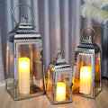 TRIROCKS Set of 3 Stainless Steel Candle Lanterns 20.5''&16''&12''H Decorative Candle Holders with Tempered Glass for Indoor Outdoor Porch Parities and Wedding(Silver)-Ruum Studio Home
