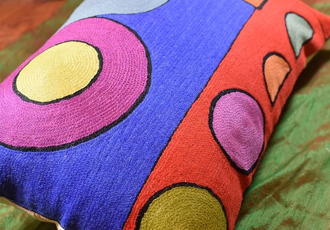Lumbar Kandinsky Abstract Pillow Cover - Soul VI Modern Throw Pillowcase Modern Chair Cushion Contemporary Pillowsham Farmhouse Couch Cushions Hand Embroidered Wool Size 14x20-Ruum Studio Home