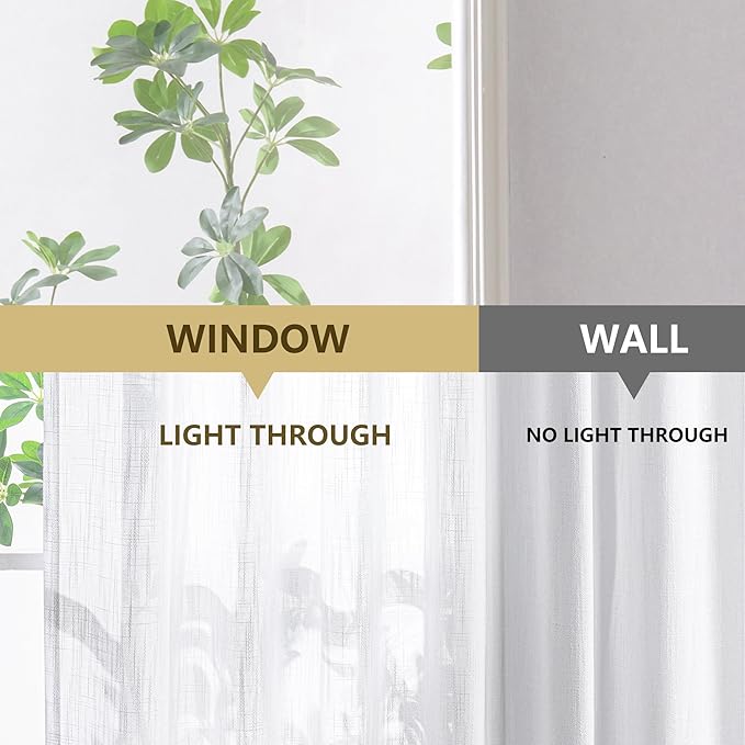 MYSKY HOME White Curtains for Living Room, Semi Sheer Curtains & Drapes Light Filtering Farmhouse Country Boho Style Back Tab Draperies for Sliding Glass Door (Customsize, Pure White)-Ruum Studio Home