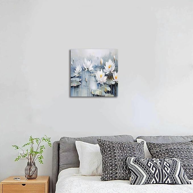 TAIJXAGSG Modern Canvas Wall Art Decor Prints Paintings Wall Decorations White Flowers Artwork for Bedroom Kitchen Office Decor 13"×13" bathroom decor wall-Ruum Studio Home