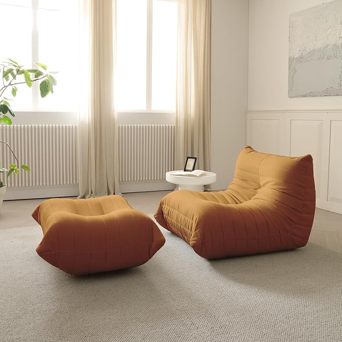 Luxury Sofa Couch Chair, Lazy Floor Seating, Fireside Bean Bag Chair, Ergonomic Tatami Sofa Lounger for Living Room, Bedroom, Office, Single Seat, Brown-Ruum Studio Home