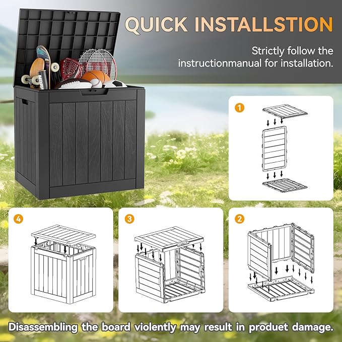 KAMABOKO Deck Box, 32 Gallon Resin Indoor and Outdoor Storage Boxes Waterproof for Garden Tools, Pool Accessories Storage Bench, Patio Furniture and Cushions with Lockable Lid, Black-Ruum Studio Home