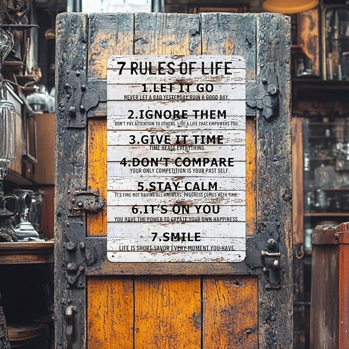 Teen Boys Room Decor - Cool Inspirational Wall Art Teenage Girl Bedroom Stuff 7 Rules of Life Metal Tin Signs for 10-18 Year Old Teens Room Accessories 8x12 Inch-Ruum Studio Home