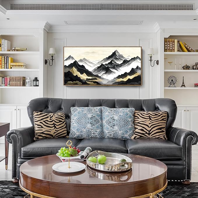 amatop Large Framed Canvas Wall Art Modern Abstract Mountain Landscape Art Print Zen Minimalist Artwork Black and White Decorative Motivational Picture for Office Living Room Bedroom Decor 48x24 Inch-Ruum Studio Home
