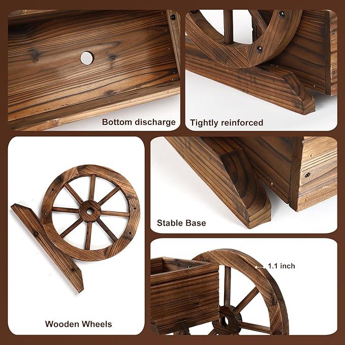 Wooden Wagon Planter Box, Garden Planter with Wheels,Decorative Planter for Flowers Herbs Vegetables for Indoor & Outdoor Décor, Flower Cart for Patio Garden Balcony-Ruum Studio Home
