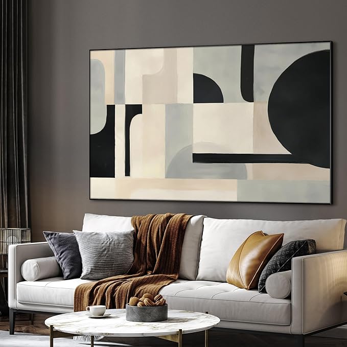 SIGNWIN 46"x72" Extra Large Framed Wall Art Modern Neutral Abstract Geometric in Black and Beige, Clean Minimalist Design for Home Living Room Bedroom Decor (Frame Assembly Required)-Ruum Studio Home