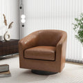 Swivel Barrel Accent Chair, Modern Round Faux Leather Arm Chair for Living Room, Bedroom, Comfy Club Reading Chairs for Adults-Faux Leather, Brown, Set of 1-Ruum Studio Home