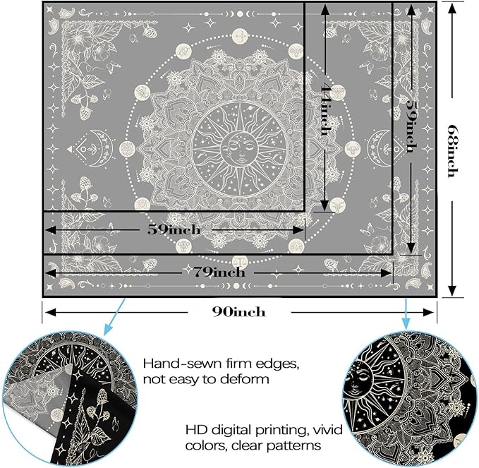 Lunerfex Sun and Moon Mandala Tapestry Boho Tapestry for Bedroom Black and White Tapestries Wall Hanging Living Room Wall Art and Home Decor 44x60-Ruum Studio Home