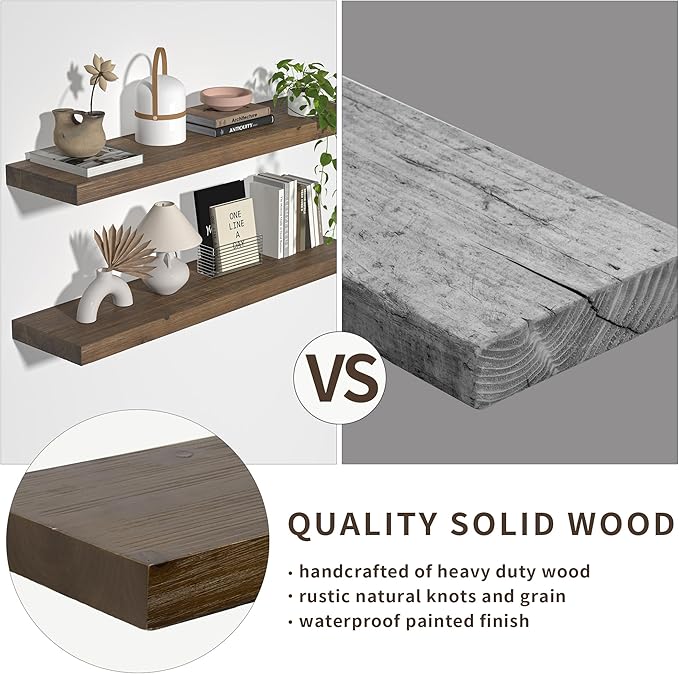 Floating Shelves for Wall, USA-Sourced Fir Wood 48 Inch Wall Shelves Set of 1, Natural Rustic Solid Wooden Floating Shelves Wall Mounted, Nursery Book Storage Shelf, Display Shelf for Bathroom-Ruum Studio Home